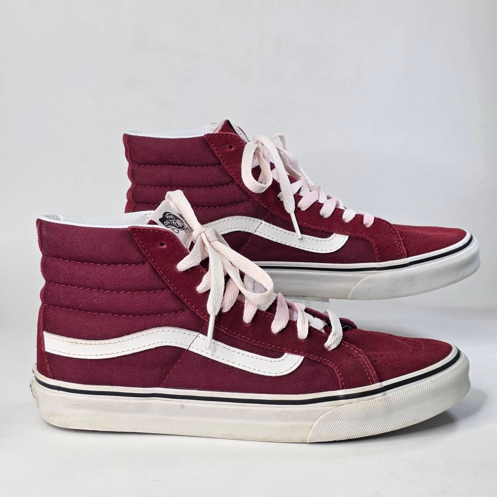 Vans Sk8-Hi Burgundy Maroon Suede Canvas High Top Sneakers Men's 7.5 Women's 9